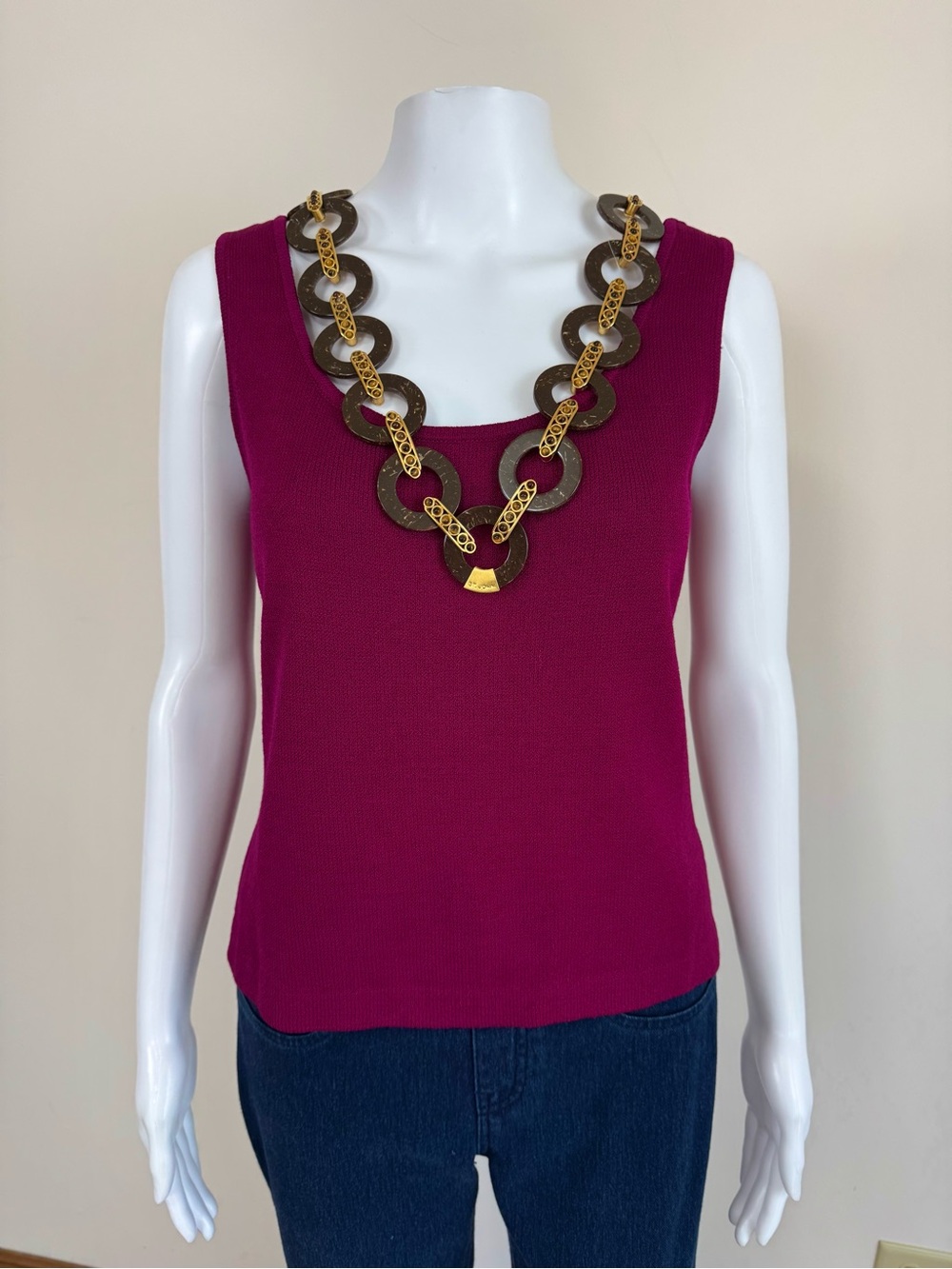 NWT St John Tiger Eye Gold Link Brown Statement Belt Necklace - Picture 6 of 15